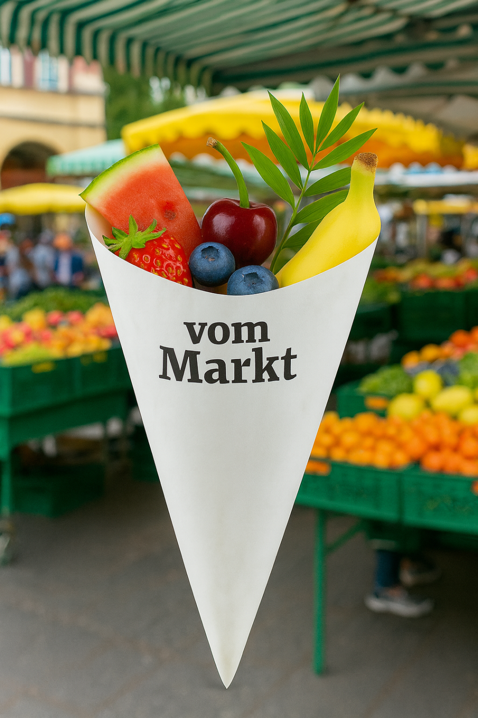 Spitztüten mit frischem Obst,