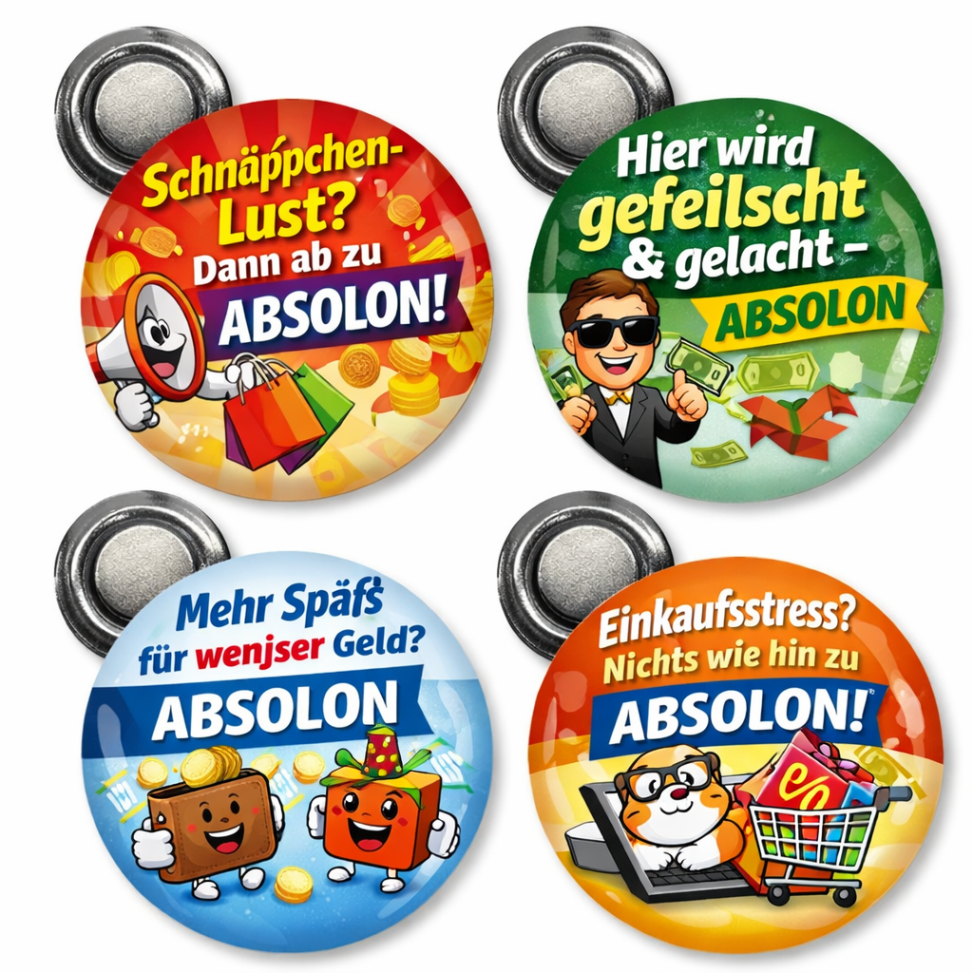 Rundes Namensschilder ø 30 mm – Verkaufsenergie mit Humor