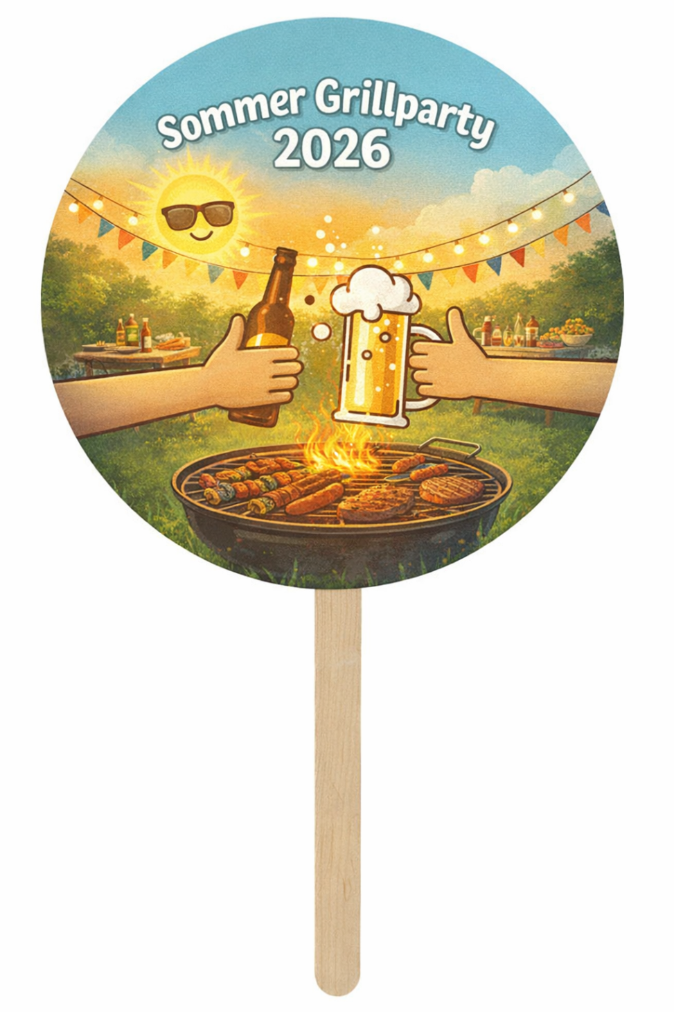 Handfächer Rund, Handfächer Rund Sommer Grillparty 2026,