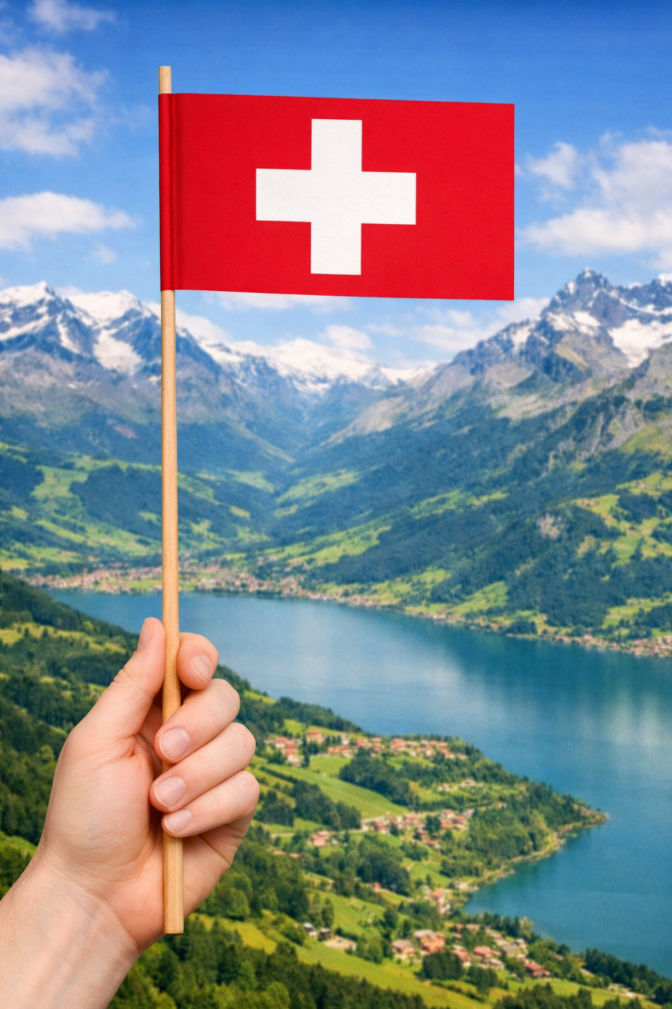 Papierfahnen Schweiz mit Holzstab, Papierfahnen Schweiz,