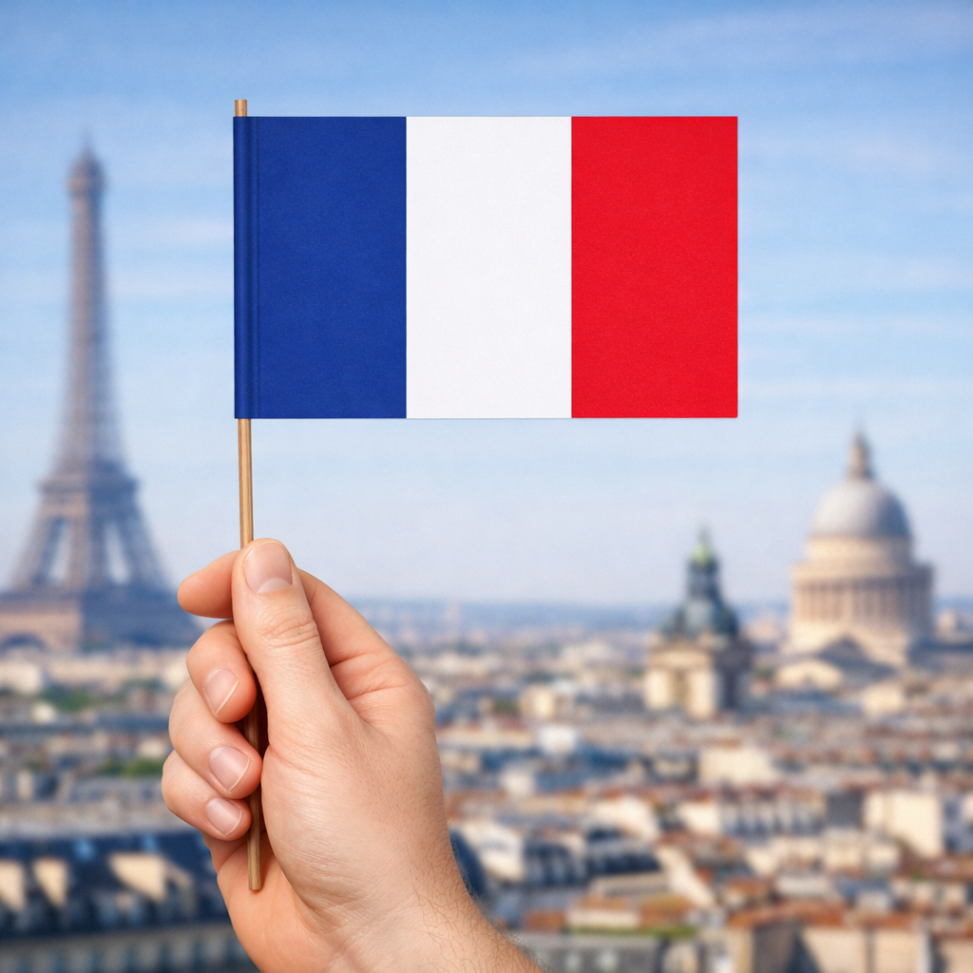 Papierfahnen Frankreich mit Holzstab, Papierfahnen Frankreich,