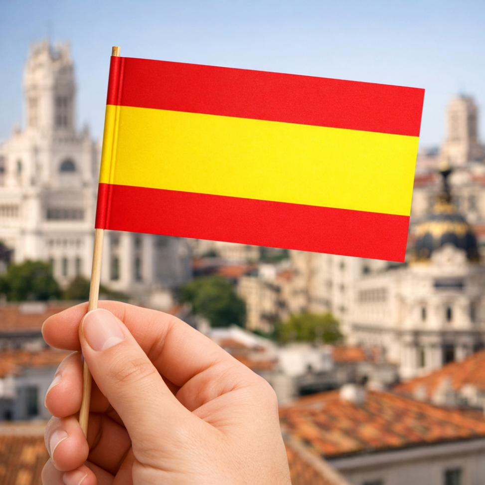 Papierfahnen Spanien mit Holzstab, Papierfahnen Spanien,