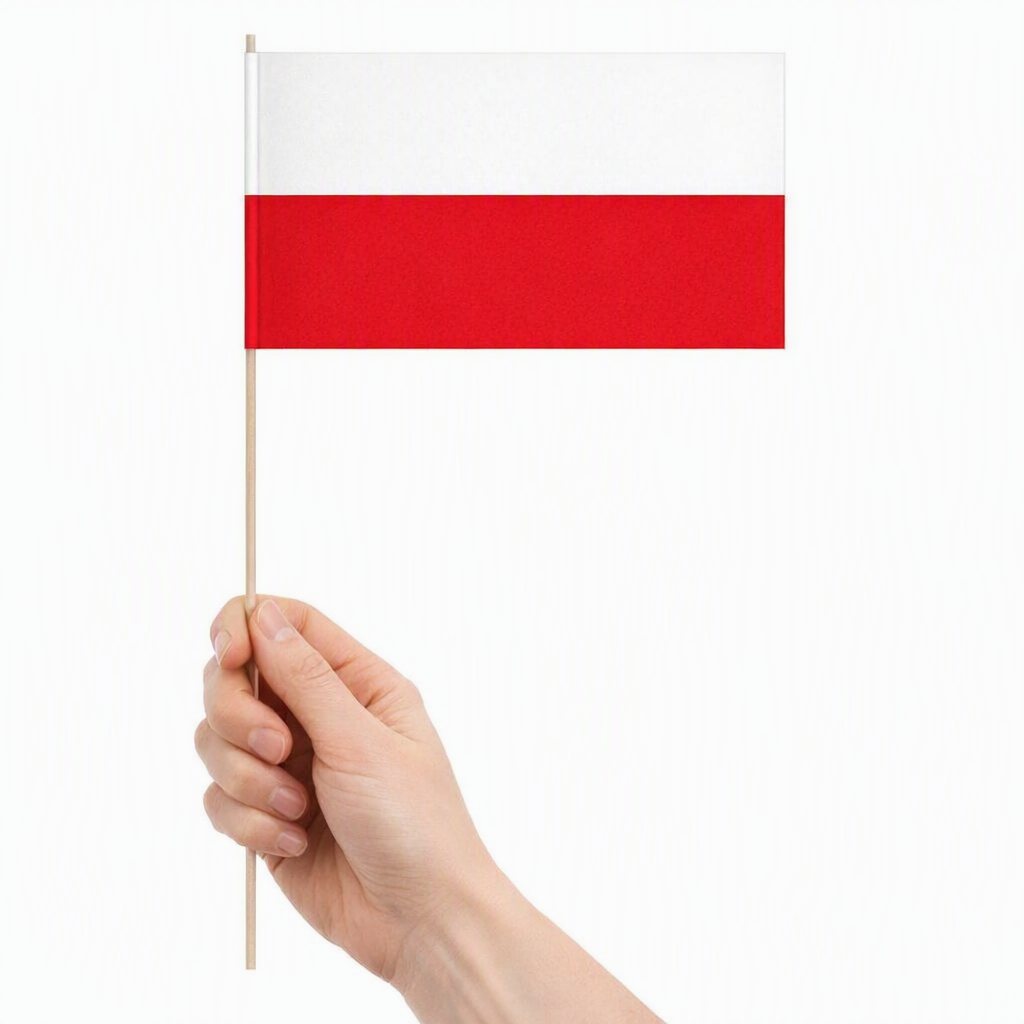 Papierfahnen Polen mit Holzstab, Papierfahnen Polen, 