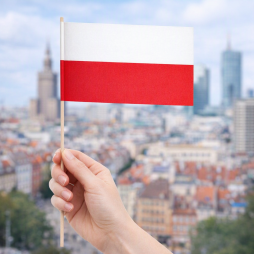 Papierfahnen Polen mit Holzstab, Papierfahnen Polen,