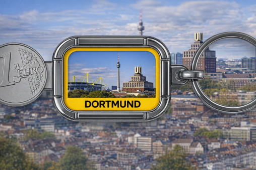 Schlüsselanhänger mit Einkaufswagenchip Dortmund, Schlüsselanhänger mit Dortmund,