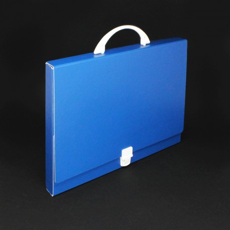 Prospektkoffer DIN-A4 Blau aus Karton, Prospektkoffer aus Karton blau DIN-A4, Prospektkoffer bedruckbar